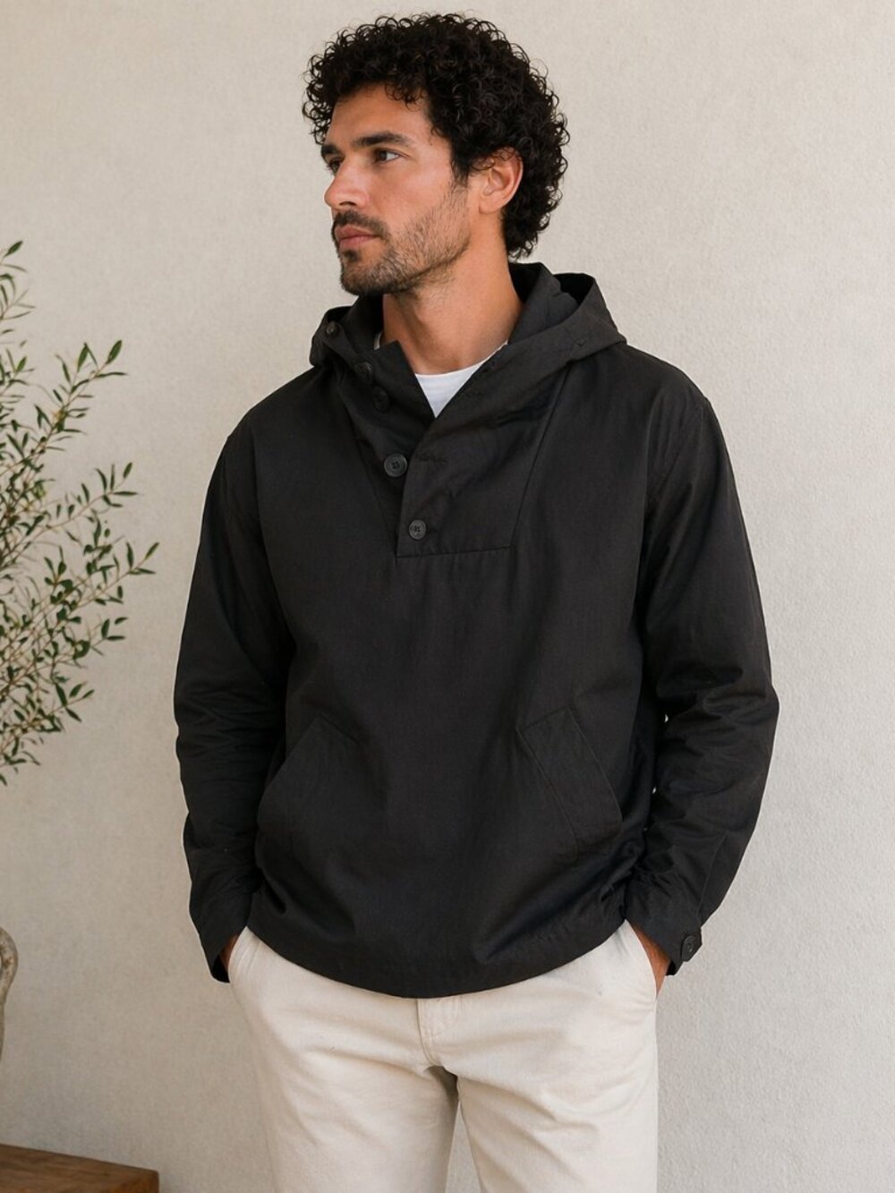 A.P.C Black Waxed Hooded Pullover Anorak Jacket Cotton Designer Streetwear Coat